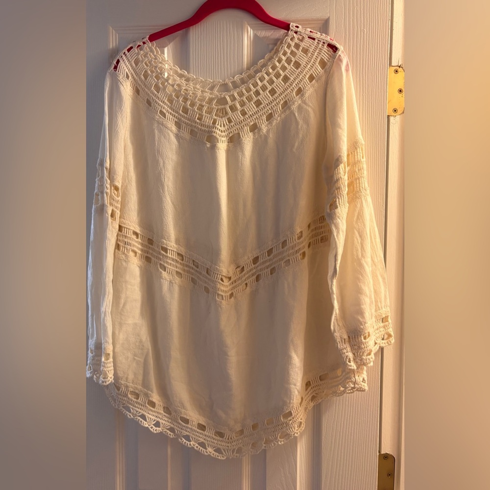 Lapis Cream Crochet Women's Boho Top Oversized S